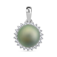 Certified & Appraised Iliana 18K White Gold AAA Tahitian Pearl 9.5-10mm and SI Diamond Pendant without Chain 0.31 ctw