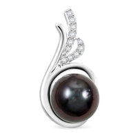 Certified & Appraised Iliana 18K White Gold AAA Tahitian Pearl 8.50-9mm and SI Diamond Pendant without Chain 0.08 ctw