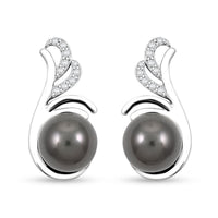 Certified & Appraised Iliana 18K White Gold AAA Tahitian Pearl 8-8.50mm and SI Diamond Earrings 0.15 ctw