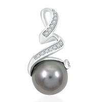 Certified & Appraised Iliana 18K White Gold AAA Tahitian Pearl 9.5-10mm and SI Diamond Pendant without Chain 0.16 ctw