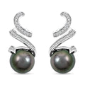 Certified & Appraised Iliana 18K White Gold AAA Tahitian Pearl 9.5-10mm and SI Diamond Earrings 0.21 ctw - Sticky add to cart bar