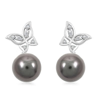 Certified & Appraised Iliana 18K White Gold AAA Tahitian Pearl 10-10.5mm and SI Diamond Earrings 0.18 ctw