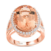 Luxoro 14K Rose Gold AAA Marropino Morganite and G-H I2 Diamond Ring (Size 10.0) 6.50 Grams 8.50 ctw
