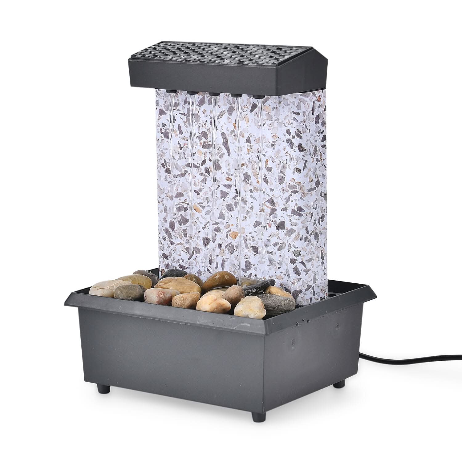 Black, Gray Wall and Gravel Mini Water Fountain with LED Light (4.53"x4.13"x6.50")