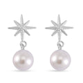 White Shell Pearl Star Earrings in Rhodium Over Sterling Silver - Sticky add to cart bar