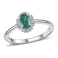 Kagem Zambian Emerald, Diamond Halo Ring in Platinum Over Sterling Silver (Size 7.0) 0.50 ctw - Sticky add to cart bar