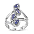 Tanzanite, White Zircon Ring in Platinum Over Sterling Silver (Size 6.0) 1.40 ctw - Sticky add to cart bar