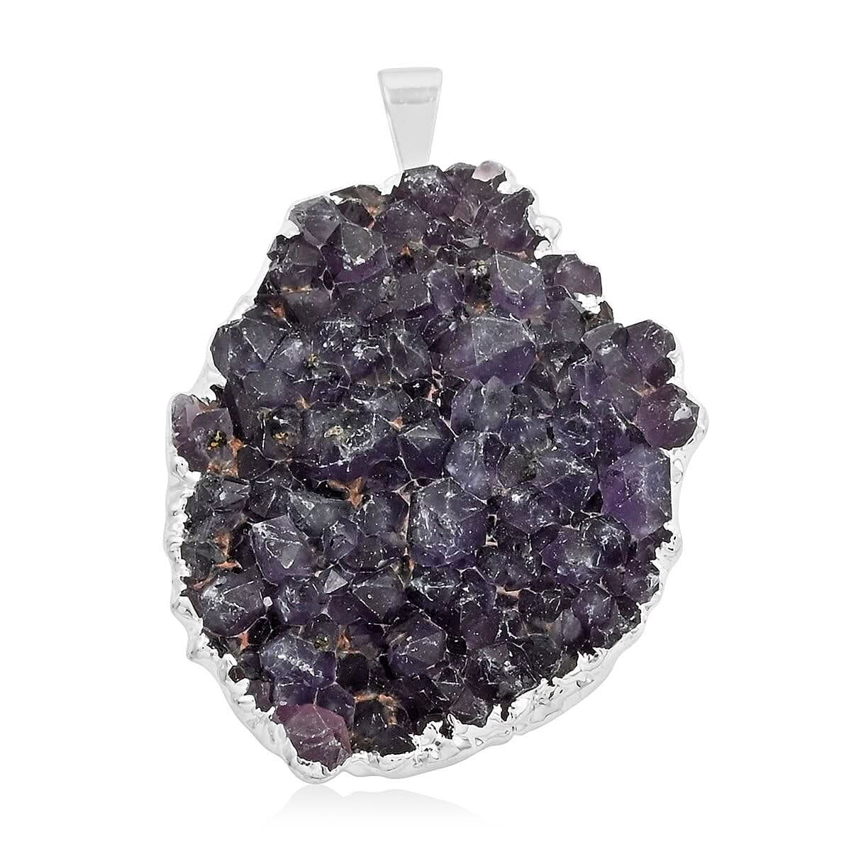 Amethyst Geode Small Pendant without Chain in Silvertone 43.50 ctw