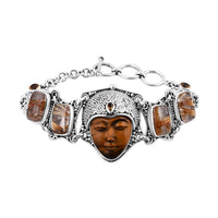 Sajen Silver Tigers Eye and Multi Gemstone Toggle Clasp Bracelet in Sterling Silver (7.25 In) 44.25 ctw