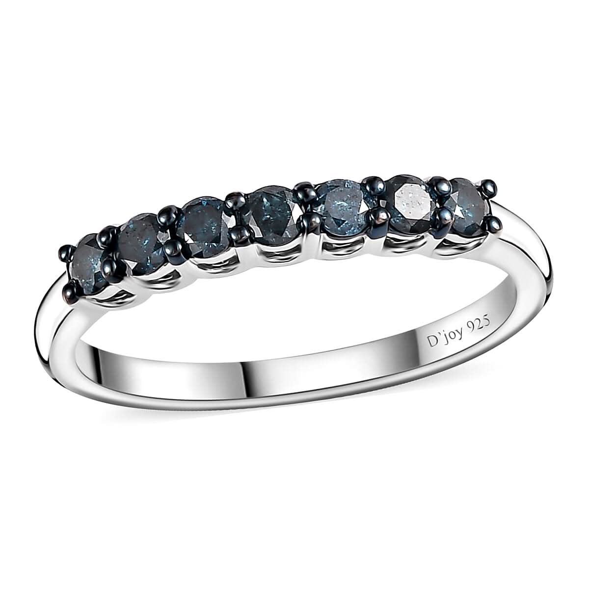 Blue Diamond Band Ring in Platinum Over Sterling Silver (Size 10.0) 0.50 ctw