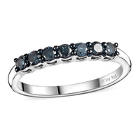 Blue Diamond Band Ring in Platinum Over Sterling Silver (Size 10.0) 0.50 ctw