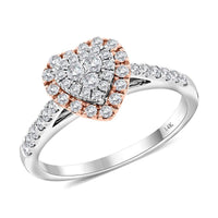 Designer Closeout 14K White and Rose Gold Diamond (G-H, I1) Heart Ring (Size 9.0) 0.50 ctw