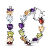D'Joy Multi Gemstone Inside Out Hoop Earrings in Platinum Over Sterling Silver 10.60 ctw