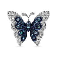 Venice Blue Diamond I1-I2 and Diamond Butterfly Pendant in Platinum Over Sterling Silver 0.33 ctw