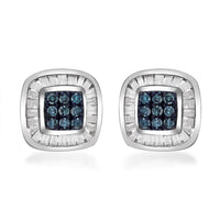 Venice Blue Diamond I1-I2 and White Diamond Stud Earrings in Platinum Over Sterling Silver 0.33 ctw