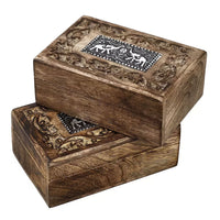 Set of 2 Handcrafted Elephant Teak Wooden Hand Carved Jewellery Box with Ring Slot (6"x4"x2")