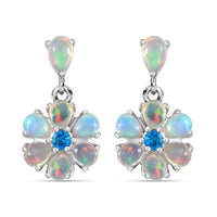 Ethiopian Welo Opal and Malgache Neon Apatite Floral Earrings
