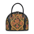 Grand Pelle Black with Multicolor Hand Engraving Flower Genuine Leather Hand Bag (10.8"x9"x4.7") with Handle Drop 6.3" - Sticky add to cart bar