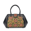 Grand Pelle Black with Multicolor Hand Engraving Flower Genuine Leather Hand Bag (14"x9"x7") with Handle Drop 6.3" - Sticky add to cart bar