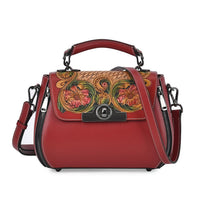 Grand Pelle Black with Multi Color Hand Engraving Flower Genuine Leather Crossbody (10.2"x7.87"x5.1) with Handle Drop 1.6"