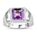 Premium Rose De France Amethyst and Moissanite Men's Ring in Platinum Over Sterling Silver (Size 10.0) 2.75 ctw - Sticky add to cart bar