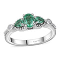 Kagem Zambian Emerald and White Zircon Ring in Platinum Over Sterling Silver (Size 10.0) 0.85 ctw - Sticky add to cart bar