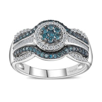 Venice Blue Diamond (I2-I3) and White Diamond Ring in Platinum Over Sterling Silver 0.75 ctw