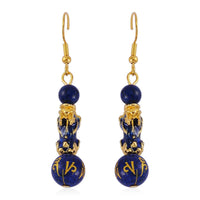 Feng Shui Lapis Lazuli Beaded Pixiu Earrings in Goldtone 25.00 ctw