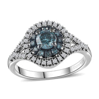 Venice Blue Diamond 12-I3 and White Diamond Ring in Platinum Over Sterling Silver (Size 10.0) 1.00 ctw