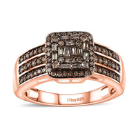 Natural Champagne Diamond Signature Ring in Vermeil Rose Gold Over Sterling Silver