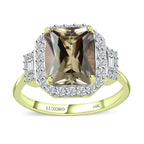 Luxoro 14K Green Gold Radiant Cut AAA Turkizite and G-H I2 Diamond Ring (Size 7.0) 4.25 ctw
