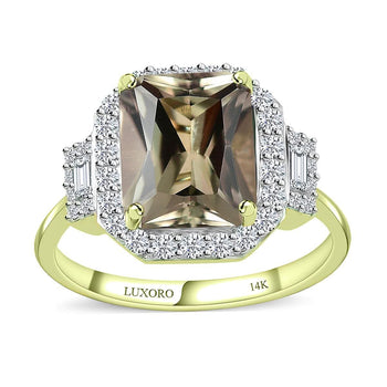 Luxoro 14K Green Gold Radiant Cut AAA Turkizite and G-H I2 Diamond Ring (Size 7.0) 4.25 ctw - Product card gallery slide 1 (9432074420479)