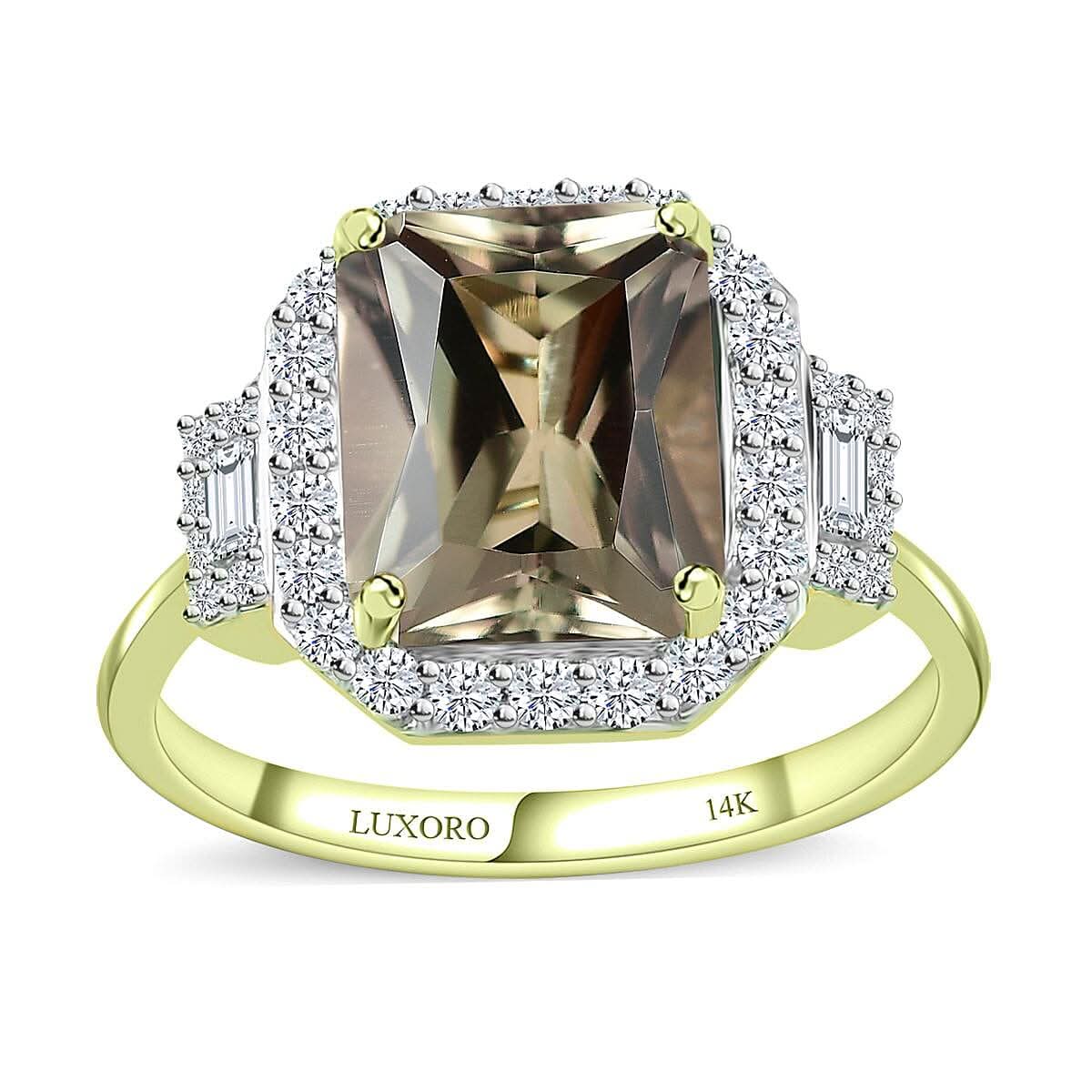 Luxoro 14K Green Gold Radiant Cut AAA Turkizite and G-H I2 Diamond Ring (Size 7.0) 4.25 ctw (1)