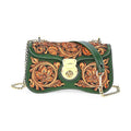 Grand Pelle Black with Solid Color Hand Engraving Flower Pattern Genuine Leather Crossbody Bag (9"x5.1"x2.75") with Shoulder Strap - Sticky add to cart bar