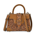 Grand Pelle Black with Solid Color Hand Engraving Flower Pattern Genuine Leather Crossbody Bag (9"x6.5"x3.7") with Handle Drop and Shoulder Strap - Sticky add to cart bar