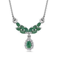 Kagem Zambian Emerald and White Zircon Drop Necklace 18-20 Inches in Platinum Over Sterling Silver 1.10 ctw