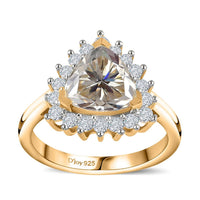Moissanite (Trl 8mm) Halo Ring in Platinum Over Sterling Silver (Size 10.0) 2.25 ctw