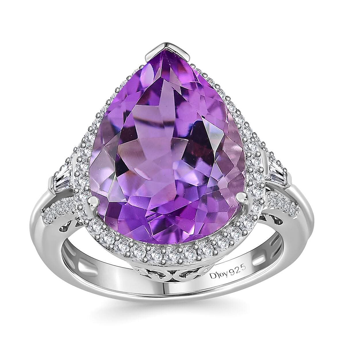 AAA Rose De France Amethyst and Moissanite Ring in Platinum Over Sterling Silver (Size 7.0) 8.50 ctw