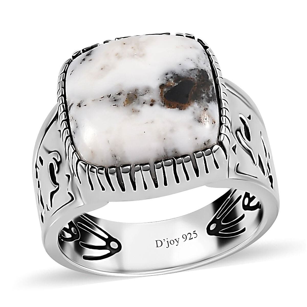Artisan Crafted White Buffalo Solitaire Ring in Sterling Silver (Size 10) 8.40 ctw