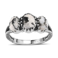 Artisan Crafted White Buffalo 3 Stone Ring in Sterling Silver (Size 10.0) 1.90 ctw