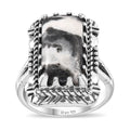 Artisan Crafted White Buffalo Solitaire Ring in Black Oxidized Sterling Silver (Size 10.0) 7.00 ctw - Sticky add to cart bar