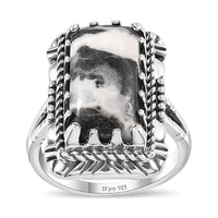 Artisan Crafted White Buffalo Solitaire Ring in Black Oxidized Sterling Silver (Size 10.0) 7.00 ctw