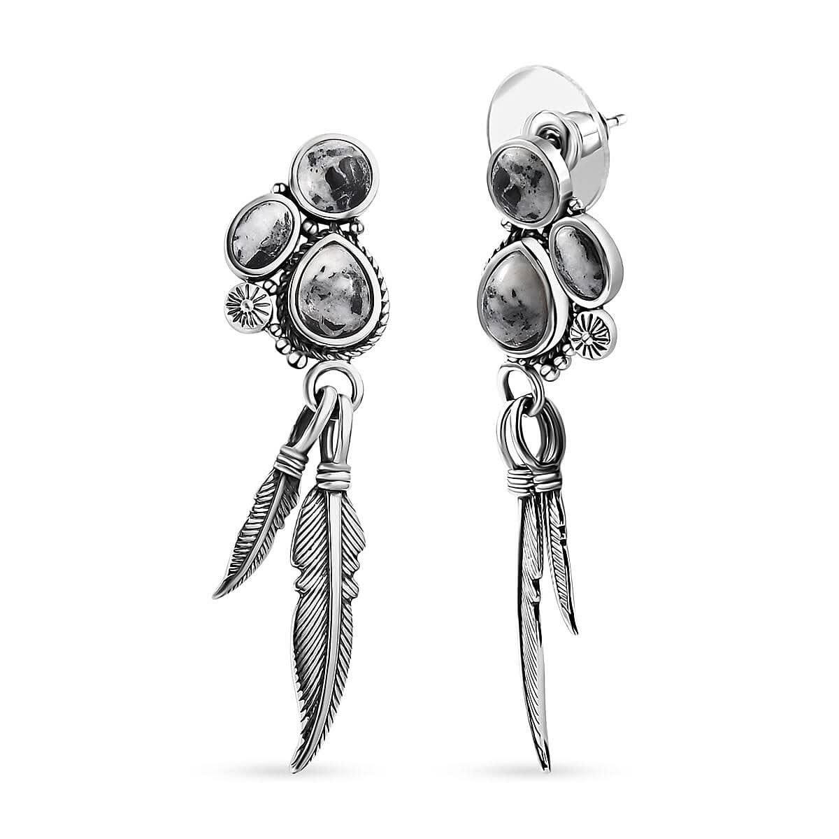 Artisan Crafted White Buffalo Feather Earrings in Sterling Silver 5.50 ctw