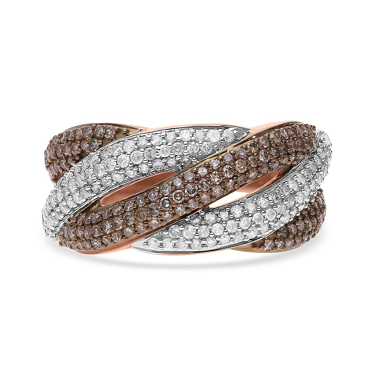 Natural Champagne and White Diamond Braid Ring