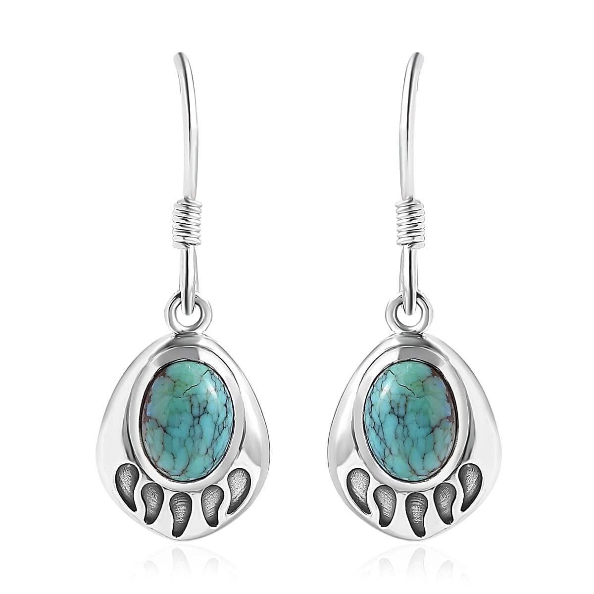 Artisan Crafted Blue Moon Turquoise Bear Paw Earrings in Sterling Silver 2.50 ctw