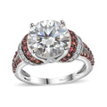 TLV Moissanite (Rnd 10 mm), Red Sapphire Ring in Platinum Over Sterling Silver (Size 10.0) 4.30 ctw - Sticky add to cart bar