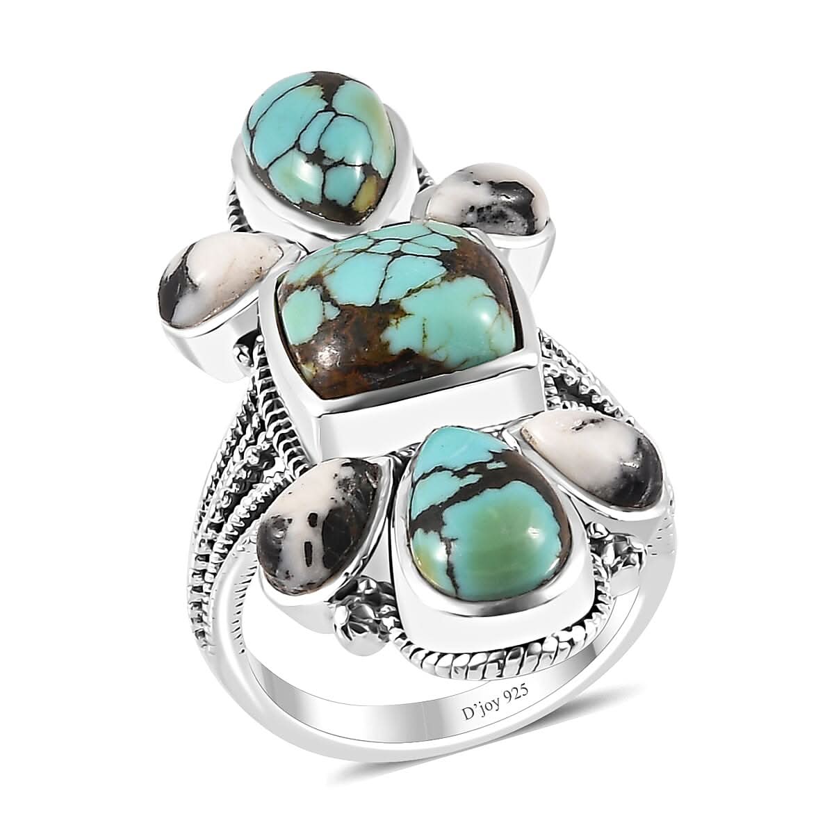 Artisan Crafted Premium Blue Moon Turquoise and White Buffalo Ring in Black Oxidized Sterling Silver (Size 10.0) 7.90 ctw