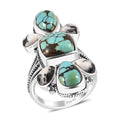 Artisan Crafted Premium Blue Moon Turquoise and White Buffalo Ring in Black Oxidized Sterling Silver (Size 10.0) 7.90 ctw - Sticky add to cart bar