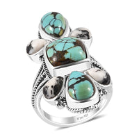 Artisan Crafted Premium Blue Moon Turquoise and White Buffalo Ring in Black Oxidized Sterling Silver (Size 10.0) 7.90 ctw