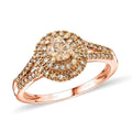 Luxoro 10K Rose Gold Natural Champagne Diamond Double Halo Ring (Size 10.0) 1.00 ctw - Sticky add to cart bar